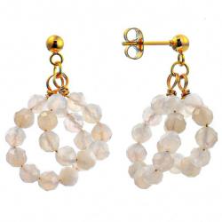 Boucles d'oreilles anneaux de perles en pierre de lune blanche
