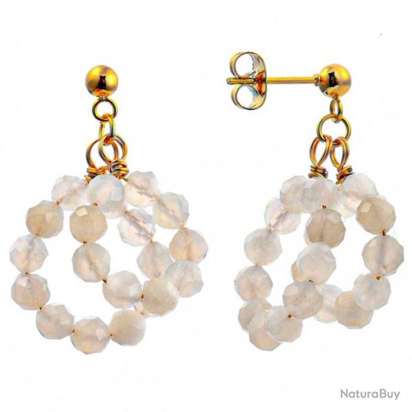 Boucles d'oreilles anneaux de perles en pierre de lune blanche