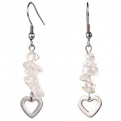 Boucles d'oreilles coeur en métal et cristal de roche