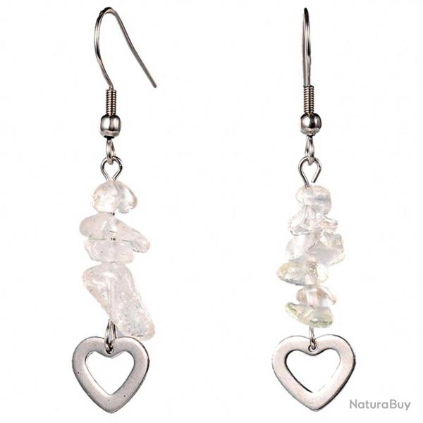 Boucles d'oreilles coeur en mtal et cristal de roche