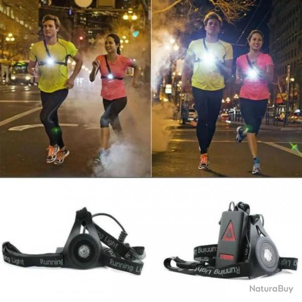 Lampe de poitrine USB LED Rechargeable 3 Modes Running Eclairage Idal jogging
