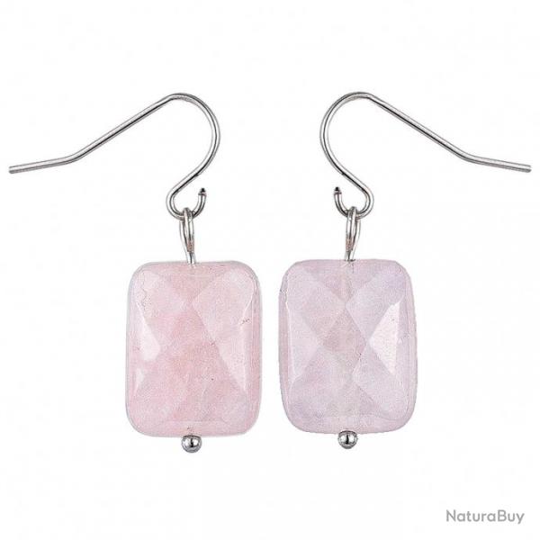 Boucles d'oreilles perle rectangulaire facette quartz rose