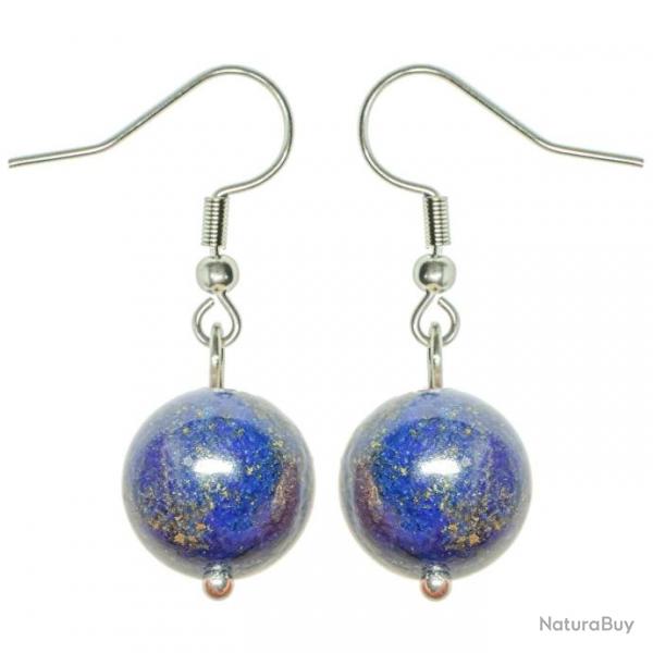 Boucles d'oreilles pendante perle ronde lapis-lazuli