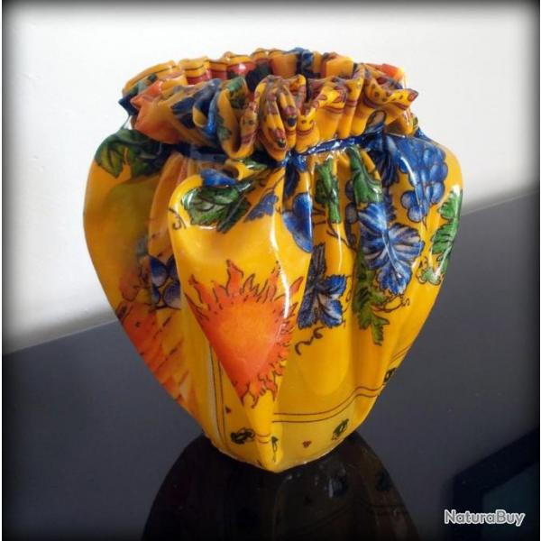 Vase en verre, tissu et plastique au motif floral des annes 70 Espagne-Dcoration nature