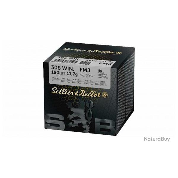 Munition 308 Sellier & Bellot FMJ - 180 grains