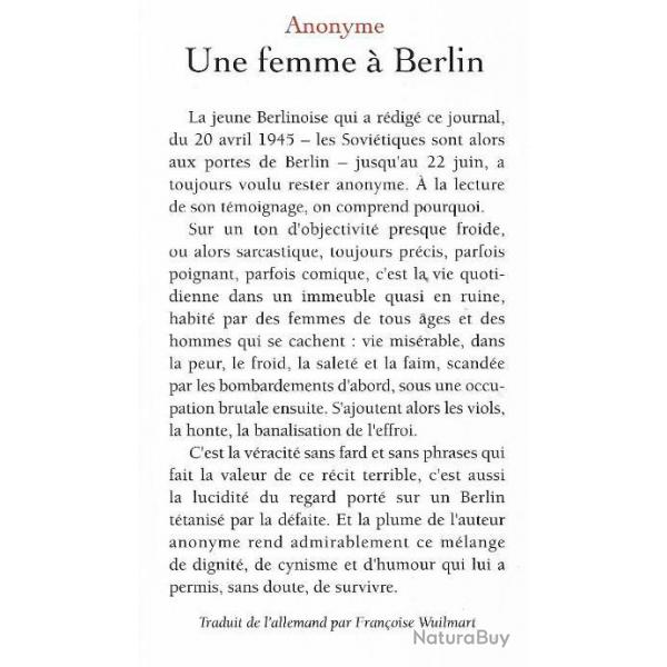 une femme  berlin journal 20 avril - 22 juin 1945 anonyme , grand format