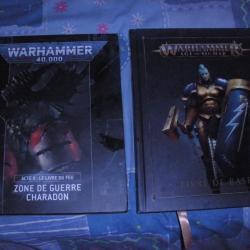 2 albums Warhammer 40 000 , Livre de base age of Sigmar  et Acte II le livre de feu