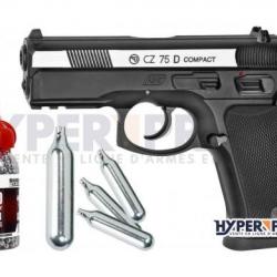 Promo décoiffante CZ 75D Compact culasse nickel 4.5 mm + munitio