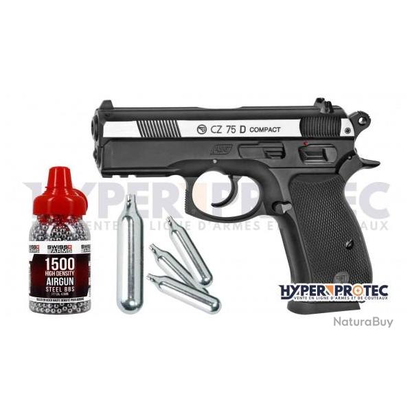 Promo dcoiffante CZ 75D Compact culasse nickel 4.5 mm + munitio