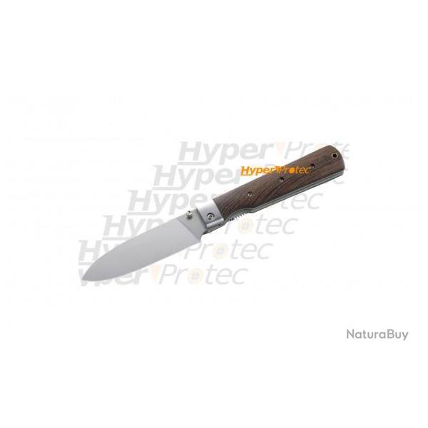 Grand couteau de camping lame lisse manche bois - 25 cm
