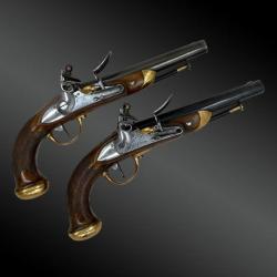 Paire De Pistolets à Silex D'officier Modèle 1816