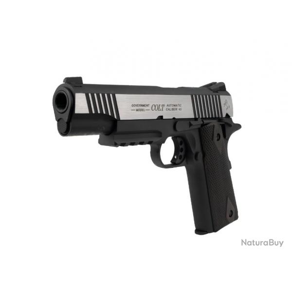Airsoft - Colt 1911 rail gun noir et chrome CO2 blow back | Cybergun (180525 | 3559961805256)