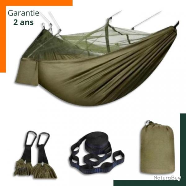 Hamac avec moustiquaire - 4 sangles - 2 mousquetons - Vert arme - Livraison gratuite Garantie 2 ans