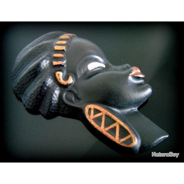 Tte africaine en pltre peint des annes 50-60-Objet de collection-Coiffe africaine...