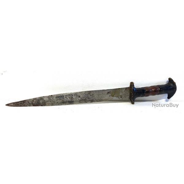 Ancien Couteau dague poignard artisanal manche Cuir style Africain