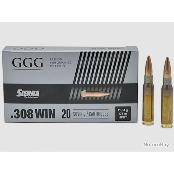 Munition GGG 308 Win. 11.34g 175gr HPBT x1 boite