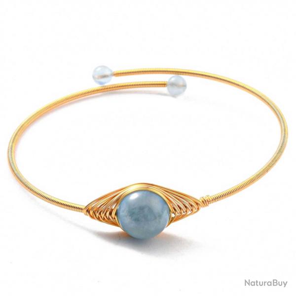 Bracelet manchette dor avec perles d'aigue-marine