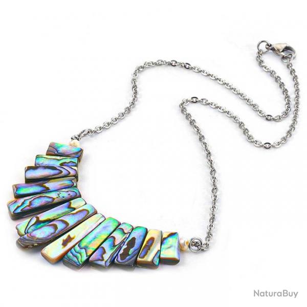 Collier chane avec lamelles de nacre abalone paua