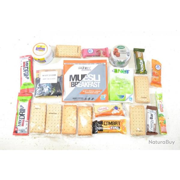 Lot aliments ration survie, chasse airsoft sortie nature dbardage. Biscuits, barres nergiques..(A)