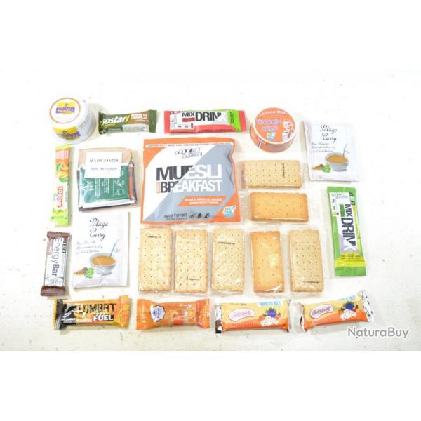 Lot aliments ration survie, chasse airsoft sortie nature dbardage. Biscuits, barres nergiques..(B)