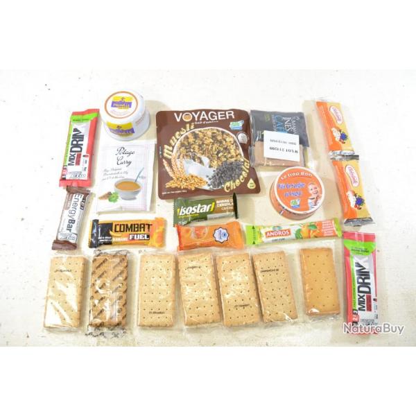 Lot aliments ration survie, chasse airsoft sortie nature dbardage. Biscuits, barres nergiques..(C)