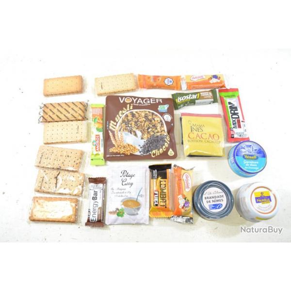 Lot aliments ration survie, chasse airsoft sortie nature dbardage. Biscuits, barres nergiques..(D)