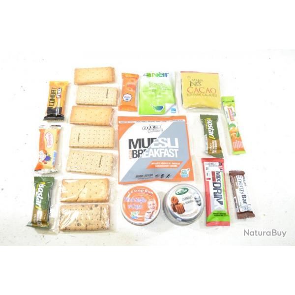 Lot aliments ration survie, chasse airsoft sortie nature dbardage. Biscuits, barres nergiques..(E)