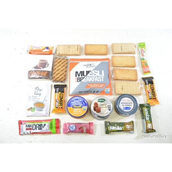 Lot aliments ration survie, chasse airsoft sortie nature dbardage. Biscuits, barres nergiques..(K)