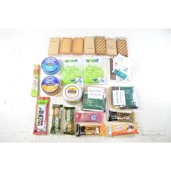 Lot aliments ration survie, chasse airsoft sortie nature dbardage. Biscuits, barres nergiques..(L)