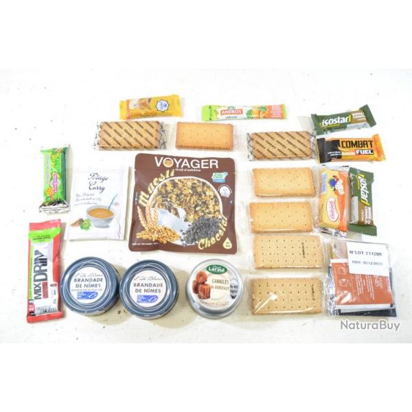 Lot aliments ration survie, chasse airsoft sortie nature dbardage. Biscuits, barres nergiques..(M)