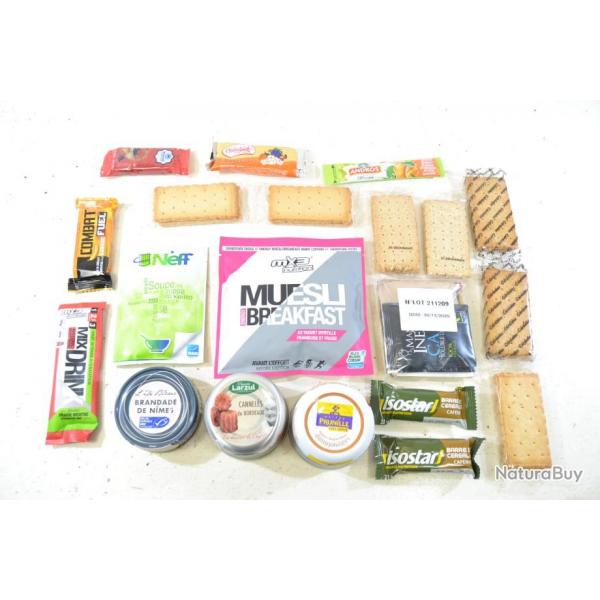 Lot aliments ration survie, chasse airsoft sortie nature dbardage. Biscuits, barres nergiques..(N)