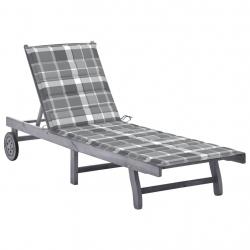 Transat chaise longue bain de soleil lit de jardin terrasse meuble d'extérieur avec coussin gris bo