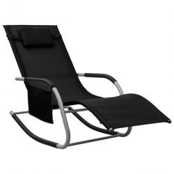 Transat chaise longue bain de soleil lit de jardin terrasse meuble d'extérieur textilène noir et gr