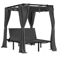 Transat chaise longue bain de soleil lit de jardin terrasse meuble d'extérieur double avec rideaux