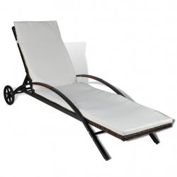 Transat chaise longue bain de soleil lit de jardin terrasse meuble d'extérieur avec coussin et roue