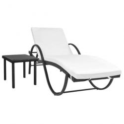 Transat chaise longue bain de soleil lit de jardin terrasse meuble d'extérieur avec coussin et tabl