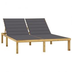 Transat chaise longue bain de soleil lit de jardin terrasse meuble d'extérieur double avec coussins