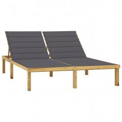 Transat chaise longue bain de soleil lit de jardin terrasse meuble d'extérieur double avec coussins