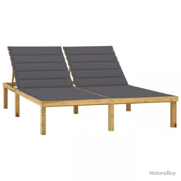 Transat chaise longue bain de soleil lit de jardin terrasse meuble d'extrieur double avec coussins