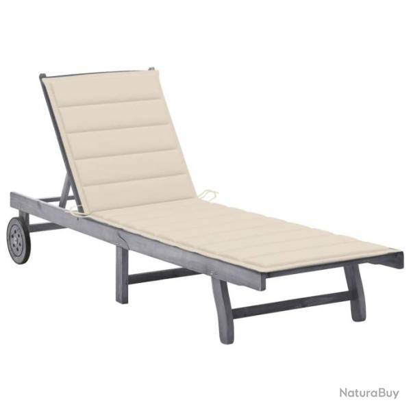 Transat chaise longue bain de soleil lit de jardin terrasse meuble d'extrieur avec coussin gris bo