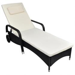 Transat chaise longue bain de soleil lit de jardin terrasse meuble d'extérieur avec coussin et roue
