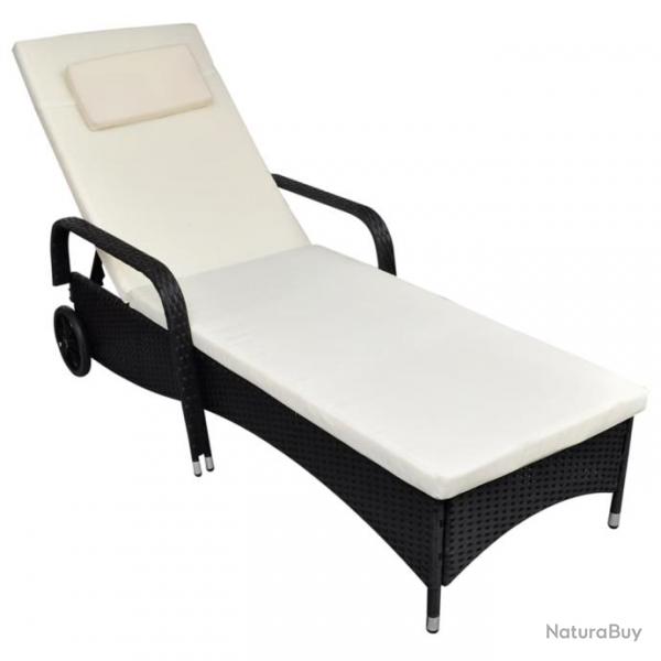 Transat chaise longue bain de soleil lit de jardin terrasse meuble d'extrieur avec coussin et roue