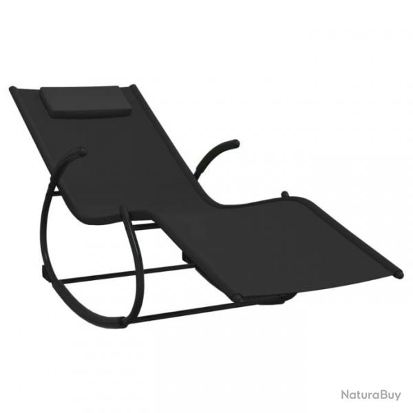 Transat chaise longue bain de soleil lit de jardin terrasse meuble d'extrieur  bascule noir acier