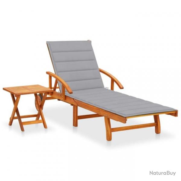 Transat chaise longue bain de soleil lit de jardin terrasse meuble d'extrieur avec table et coussi