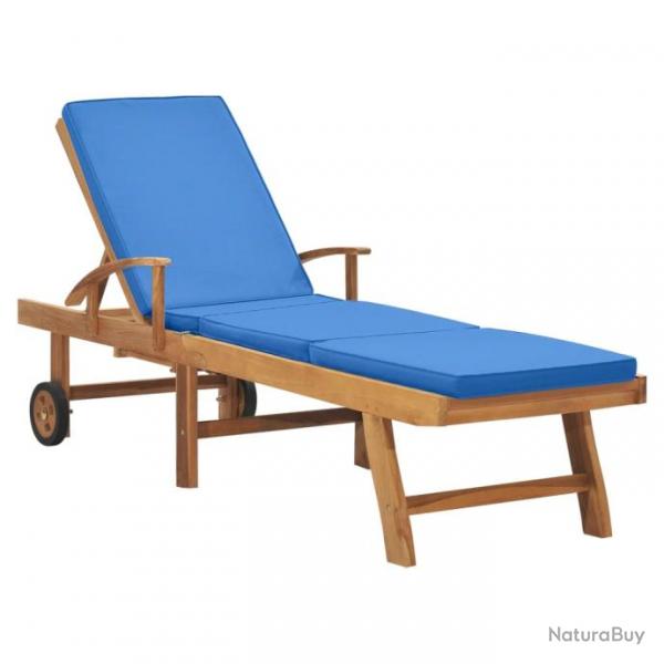 Transat chaise longue bain de soleil lit de jardin terrasse meuble d'extrieur avec coussin bois de