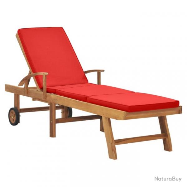Transat chaise longue bain de soleil lit de jardin terrasse meuble d'extrieur avec coussin bois de
