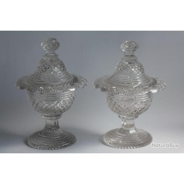 Paire drageoirs cristal taill Charles X