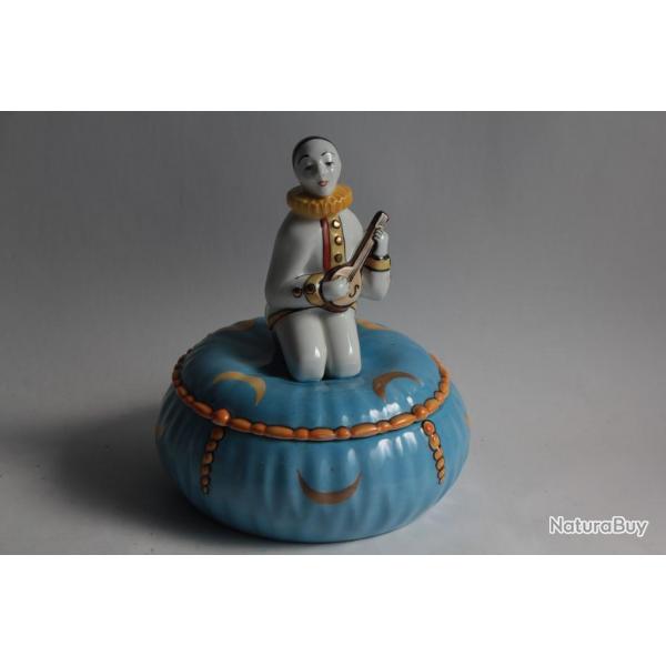 Bonbonnire porcelaine Limoges Pierrot musicien