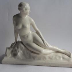Femme nue céramique craquelée Art déco