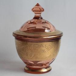 Bonbonnière cristal ambre frise dorée MOSER